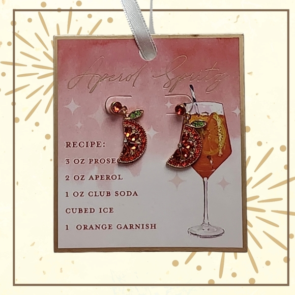 Earrings 🍑Apricot Spritzer Small Lightweight Orange Rhinestone & Silvertone NIP - Picture 3 of 3